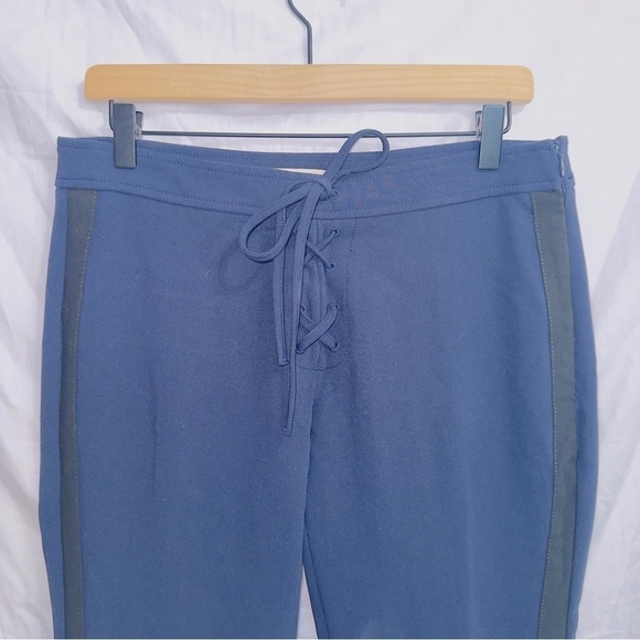 Banana Republic x Olivia Palermo Tuxedo Stripe Navy Blue Lace Front Flared Pants - Picture 3 of 6